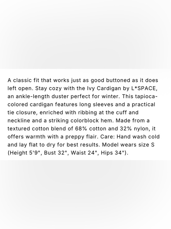 NWT l*space Knit Duster Cardigan in Ivy Cream Pastel Trim - Picture 4 of 11